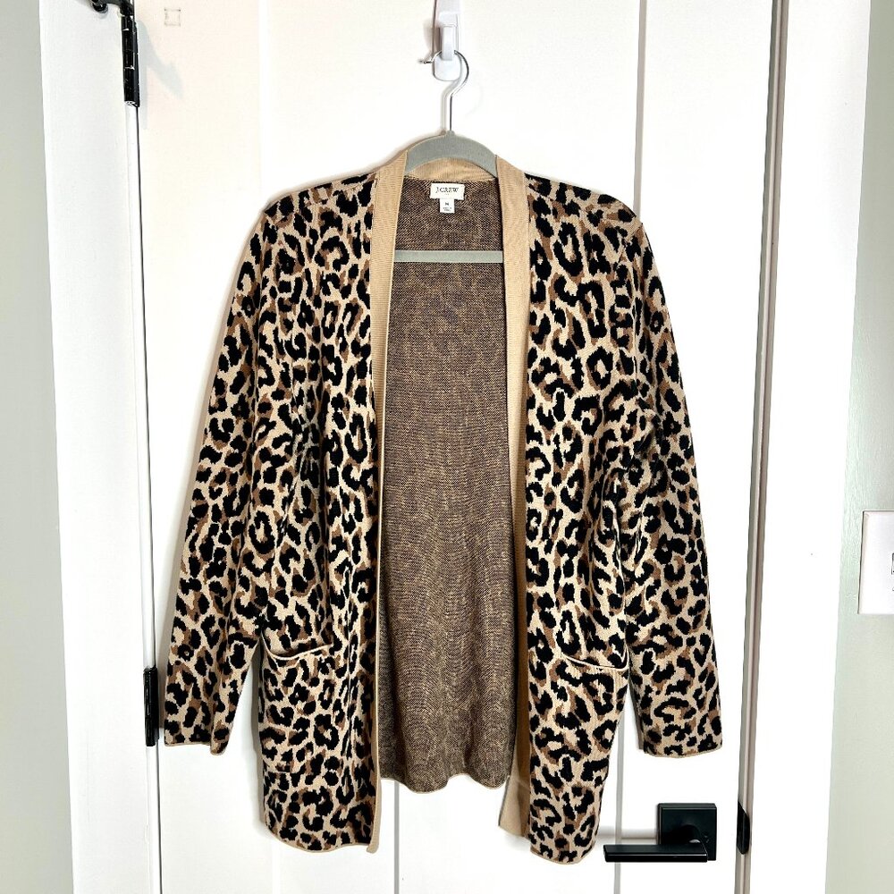 J. Crew Chunky Leopard Print Open Front Tan Black… - image 3